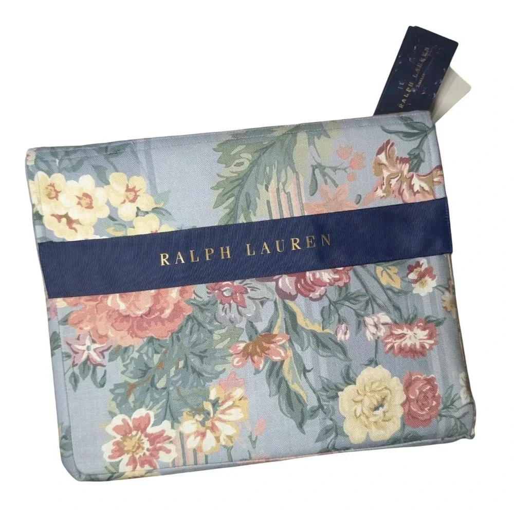 Ralph Lauren Adalia Floral Stripe Duvet Cover Full Queen Blue Hemstitch NIB $430